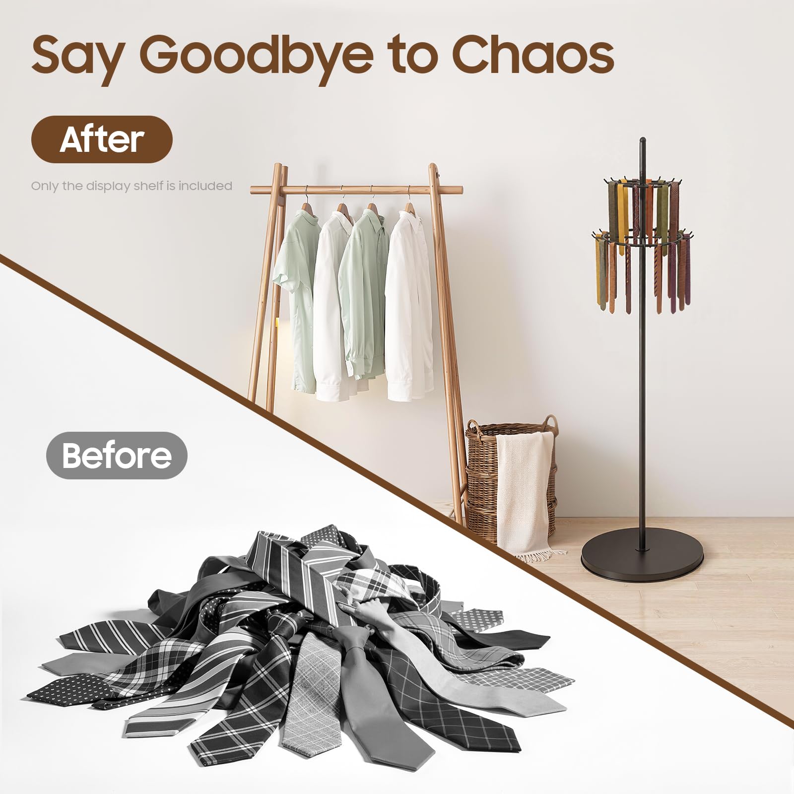 Supporto Cravatte e Cinture con 31 Ganci, Espositore 2 Livelli in Acciaio, Portacinture/Portacravatte per Sciarpe e Foulard, per Negozio e Casa, Altezza 168cm, Nero