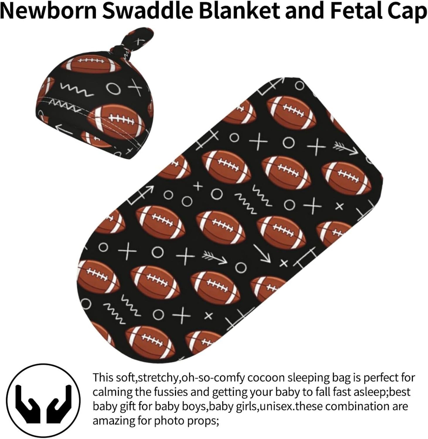 Football Baby Stuff Swaddle Blanket with Beanie Set, Soft Football Baby Blankets Newborn Swaddling for Girls Boys Gifts image 3