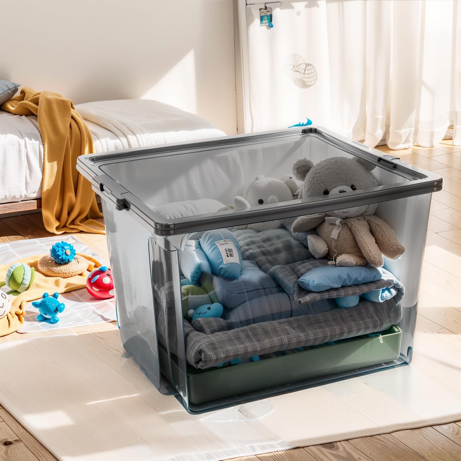 Iris Ohyama Scatole Portaoggetti, 30L, Set di 6, Grigio, Chiusura facile, Impilabile, Plastica Trasparente, Per Armadio, Scaffali, Organizzazione, Vestiti, Coperte, Forniture per garage, USB-M