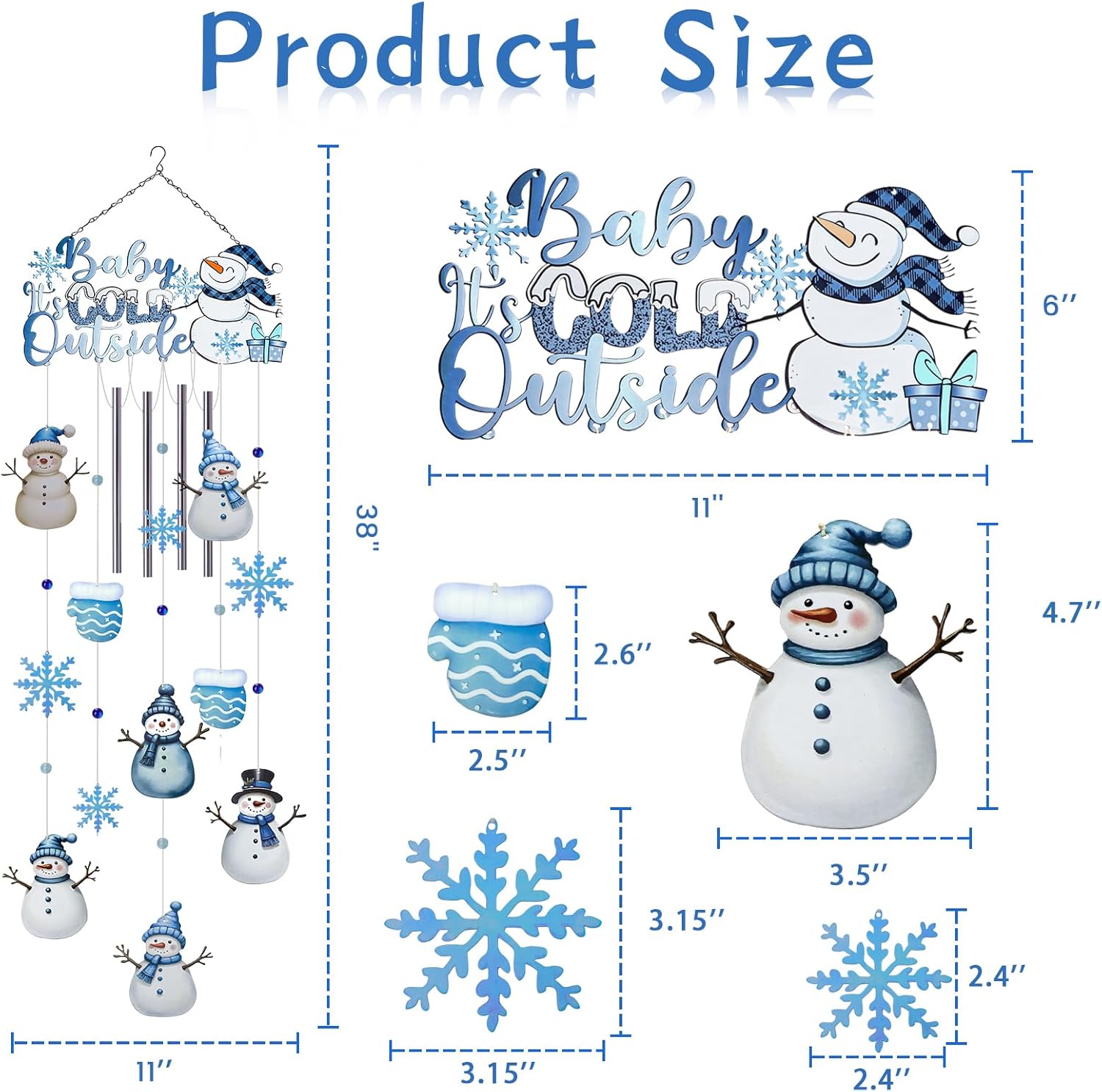 AVEKI Snowman Wind Chimes for Outside, 38'' Metal Christmas Wind Chimes with Double-Sided Painting, Outdoor Decor for Garden, Patio, Yard, for Family & Friends (Snowman) - Image 8