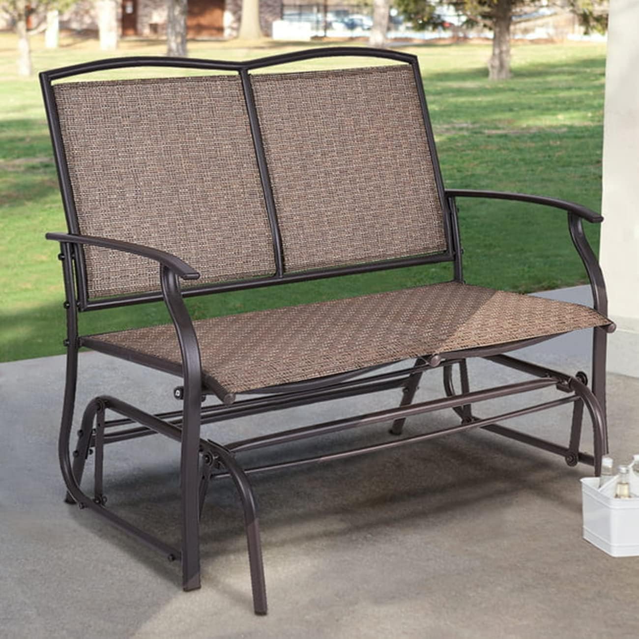 Patio Glider Rocking Bench Chair, Double 2 Person Garden Chair Loveseat Armchair, for Backyard Pool Backyard, Brown