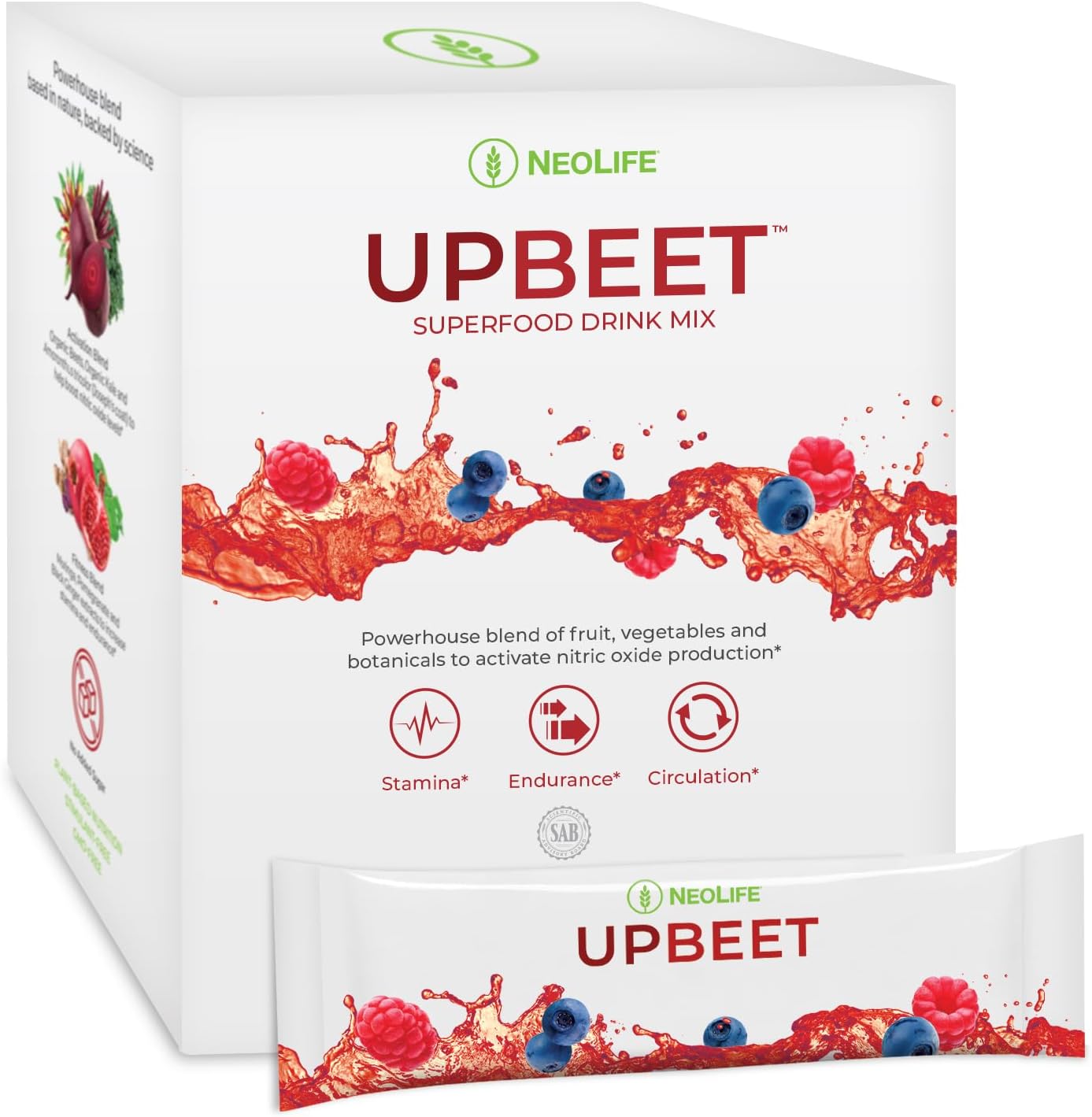 NeoLife UPBEET Drink Mix – Nitric Oxide Blend with Beet Root Powder, Kale, Pomegranate, Super Beets, Moringa & Black Ginger, Blood Pressure Supplements, Mixed Berry Flavor, 30 Sticks