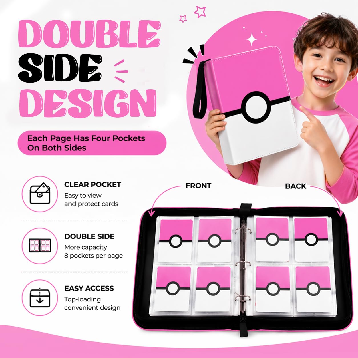 Carpeta para tarjetas coleccionables de 400 bolsillos con 50 fundas extraíbles, álbum coleccionista de tarjetas con cremallera, portatarjetas portátil para tarjetas deportivas, tarjetas de juego