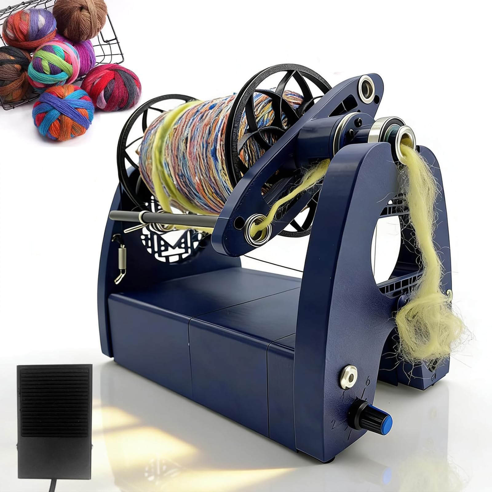 LTzygmion Yarn Winder, Electric Spinning Wheel with Foot Pedals, Portable 240g Capacity for Wool, Speed Control, Forward Reverse Switching, for Pet Hair, Crafting