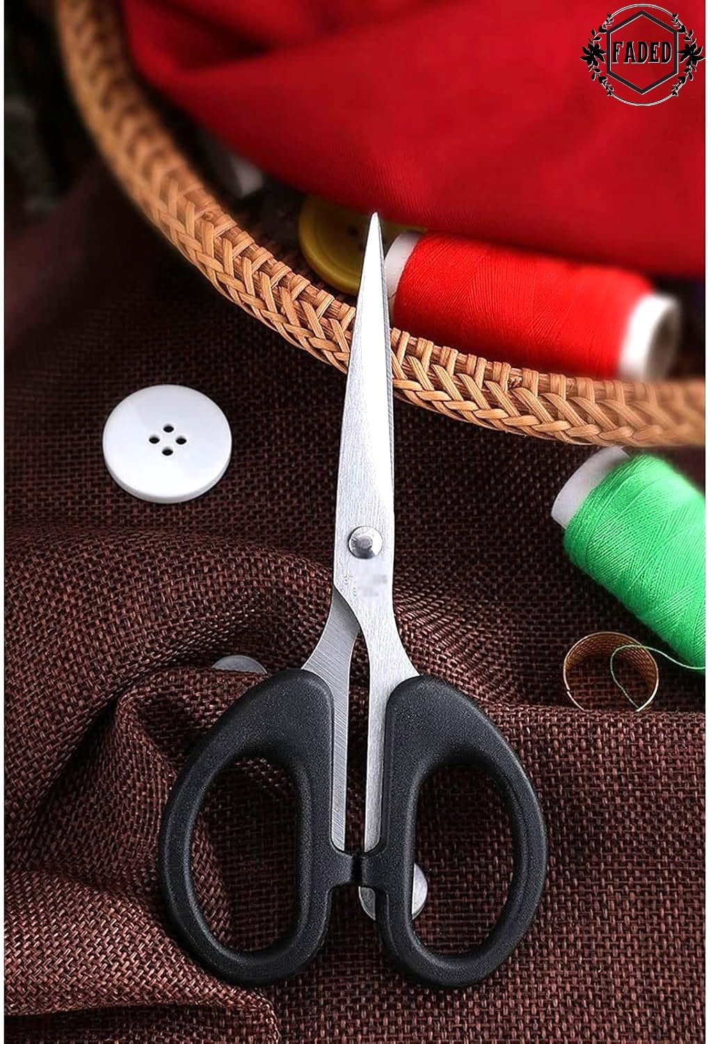 Faded Small Stainless Steel Scissors – Multipurpose Craft & Kitchen Shears with Ergonomic Comfort Grip Handle – Sharp, Durable Blades for Fabric, Food Prep & DIY Use (2Pc) - Image 7 thumbnail