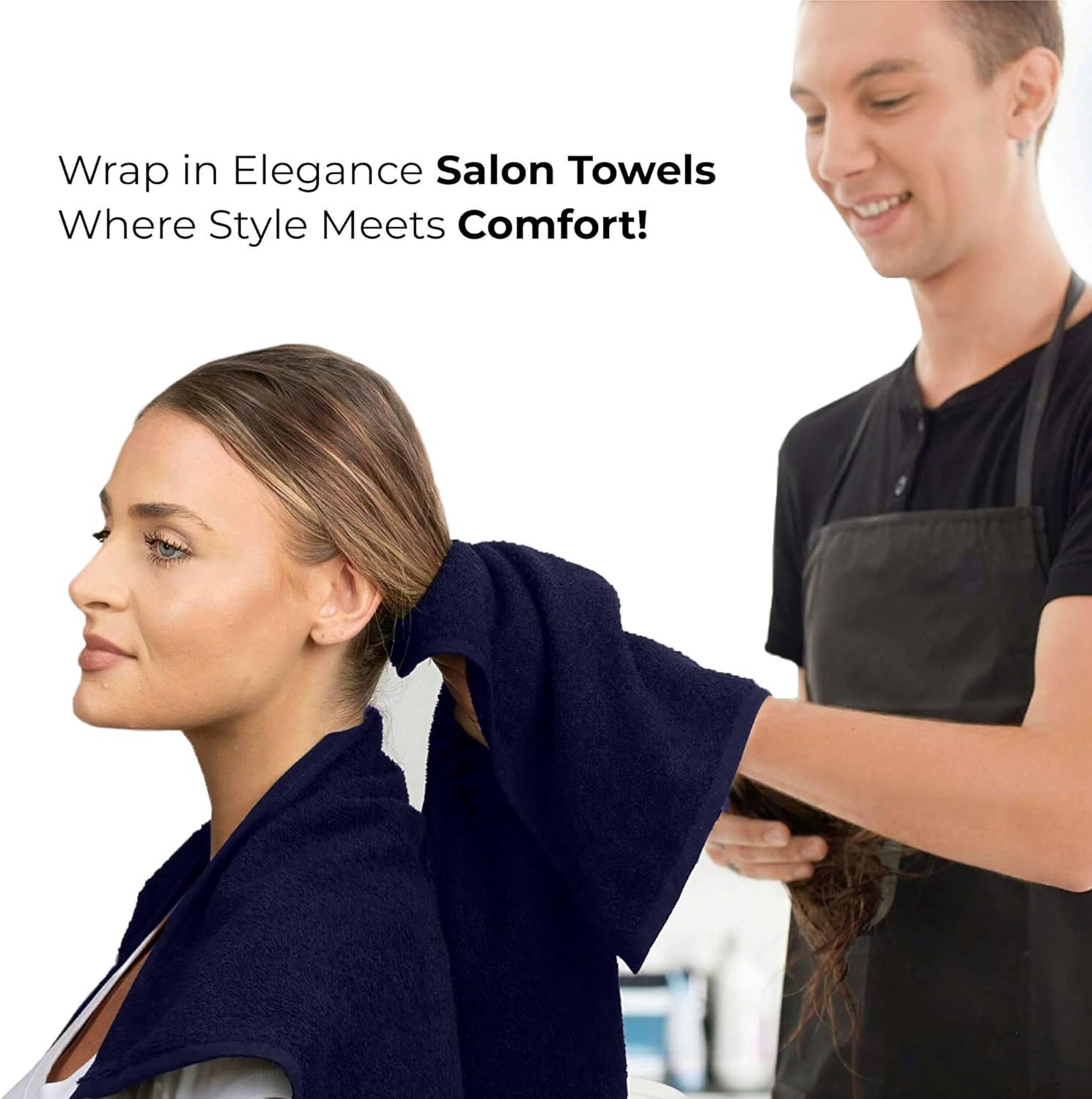 24 Pack Luxury Salon Towels, 100% Ringspun Cotton Comfort, Not Bleach Proof Highly Absorbent Barber Towels (25 x 15) Hair Towel Wrap for Women, Hand, Gym, Beauty, Spa & Home Hair Care – Navy Blue