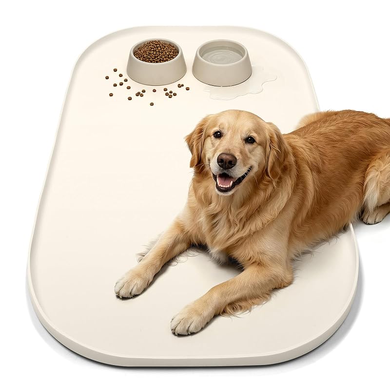 Tapete para Alimentação de Cães e Gatos em Silicone com Borda Elevada SMILOOL White Sand 91,44 x 60,96 cm