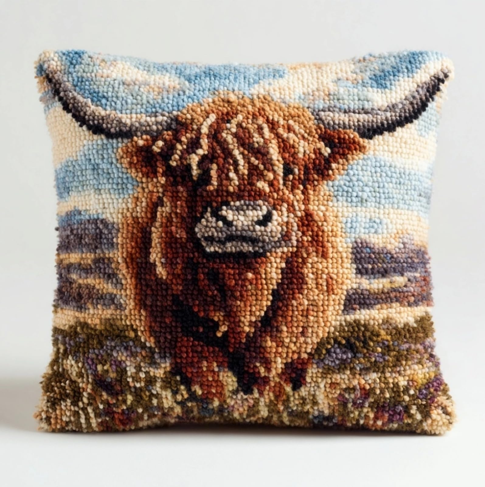 WallustrioaW Latch Hook Kits Printed Cushion,Highland Cattle