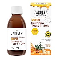 Zarbee’s Sciroppo Tosse & Gola, Sciroppo tosse adulti e bambini a partire dai 2 anni con miele puro, Sedativo tosse secca e grassa, Calma il mal di gola e protegge gola irritata, 150 ml