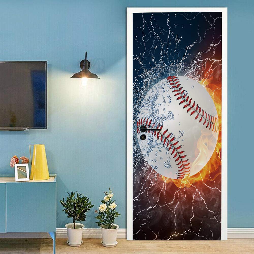 Sticker de porte trompe l'oeil baseball 3D papier peint autocollant escalier amovible 88x200