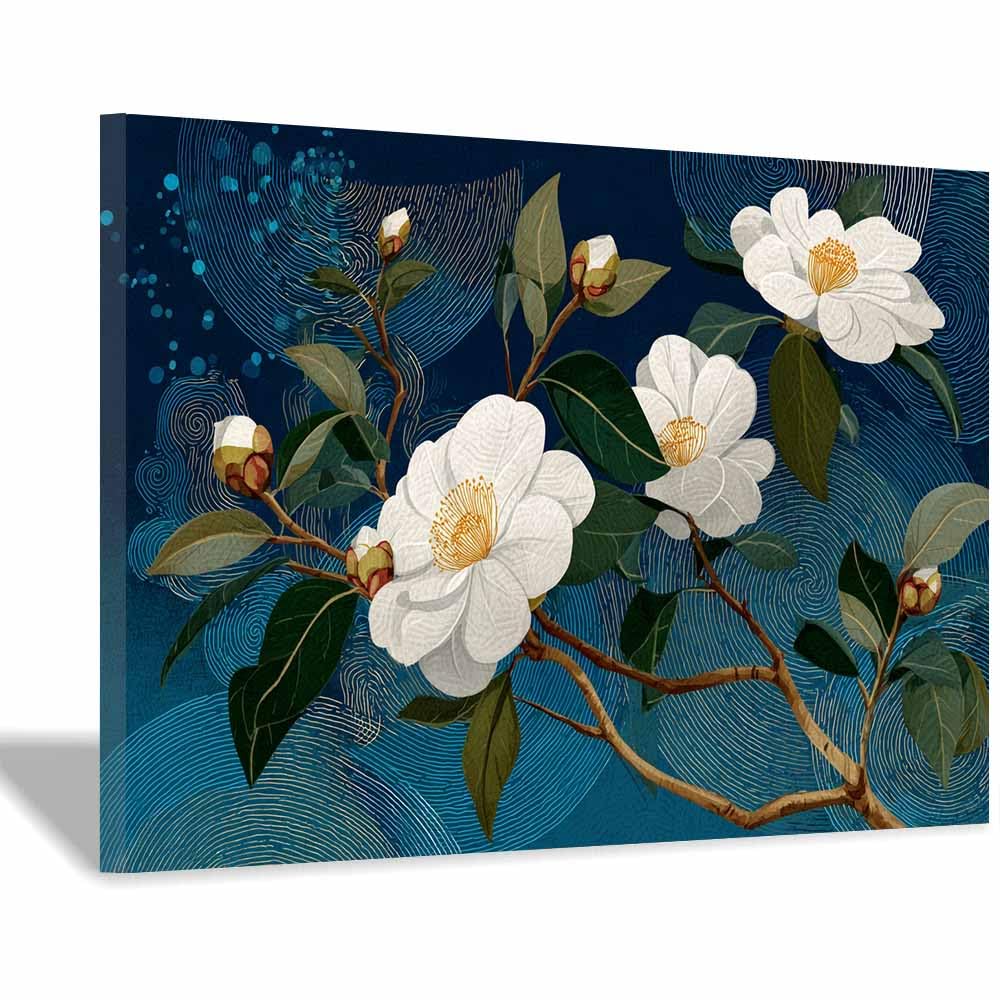 Hoqiu Multicolor Botanical Prints White Camellia Flowers Artwork, Wall Decoration Living Room Bedroom Hallway Stairs Decoration.(Multicolor)-30X40cm Framed