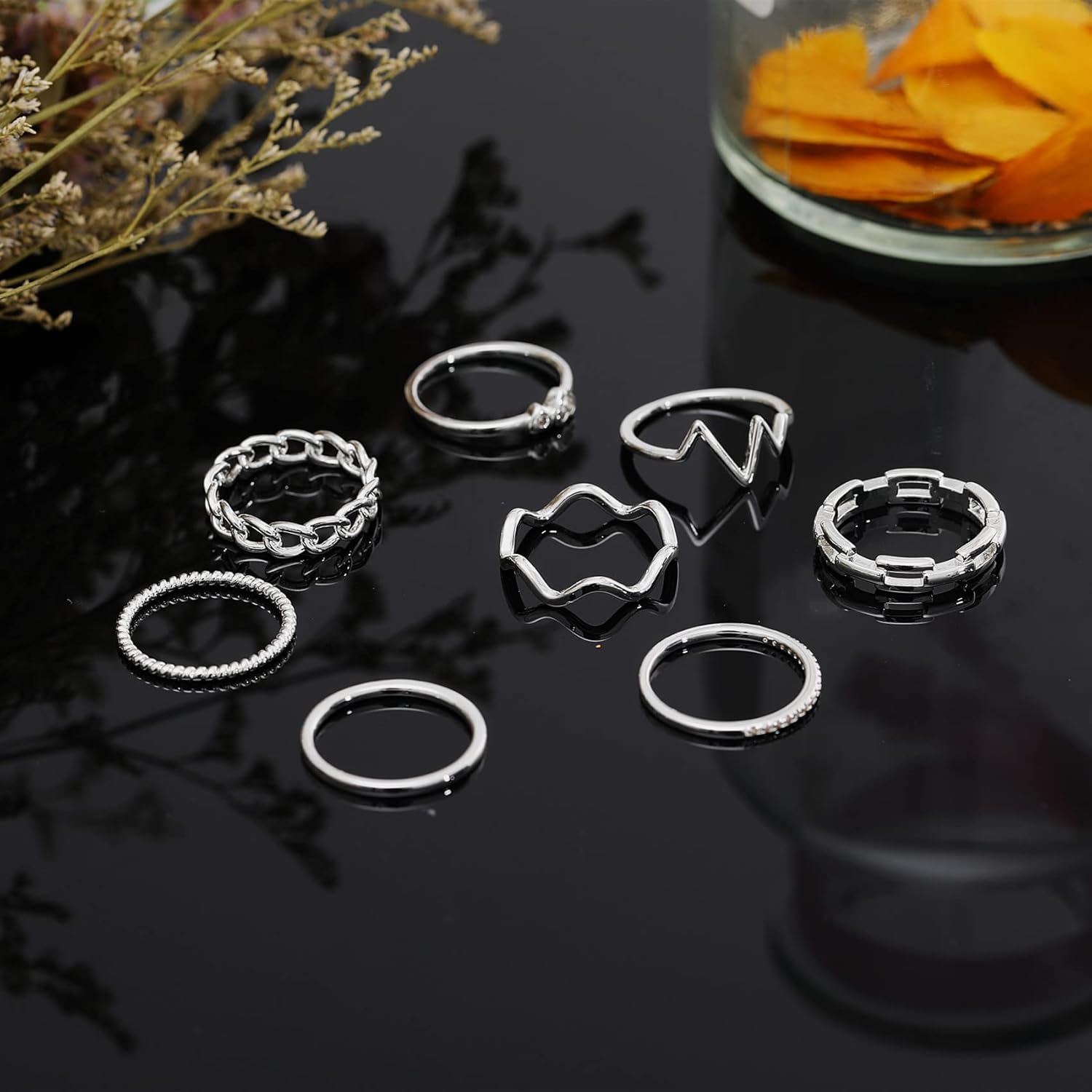 Honsny 14K Gold Plated Stacking Rings Set for Women, Stackable Knuckle Thumb Rings Thin Dainty Silver Rings for Women Wedding Eternity Band Simple Rose Gold Ring Size 4-11 - Image 6