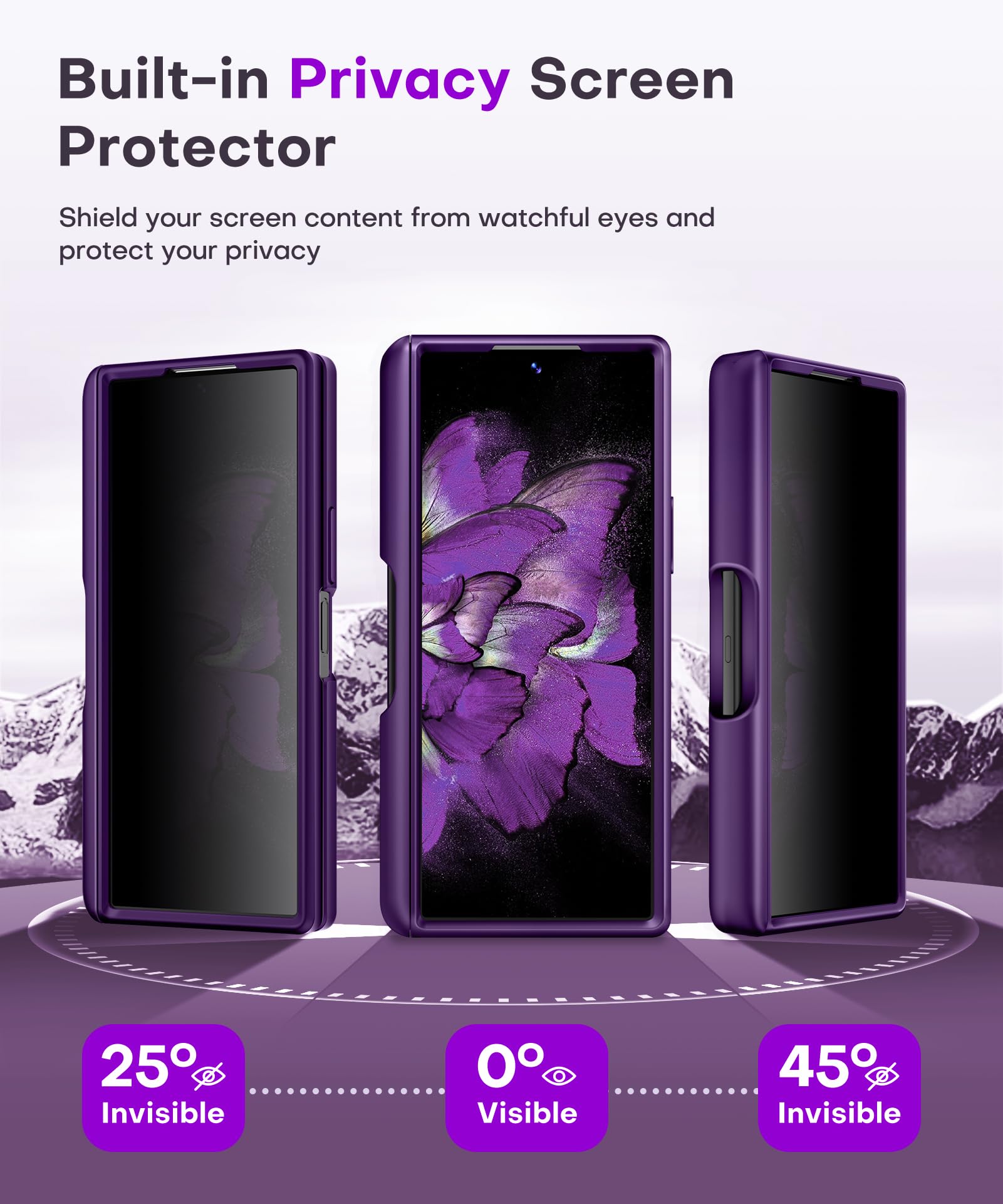 BERFY Custodia per Z Fold 6 con pellicola protettiva per lo schermo della privacy, compatibile con MagSafe] [Anti Spy] Portapenne S integrato e cavalletto, custodia antiurto integrale per Samsung