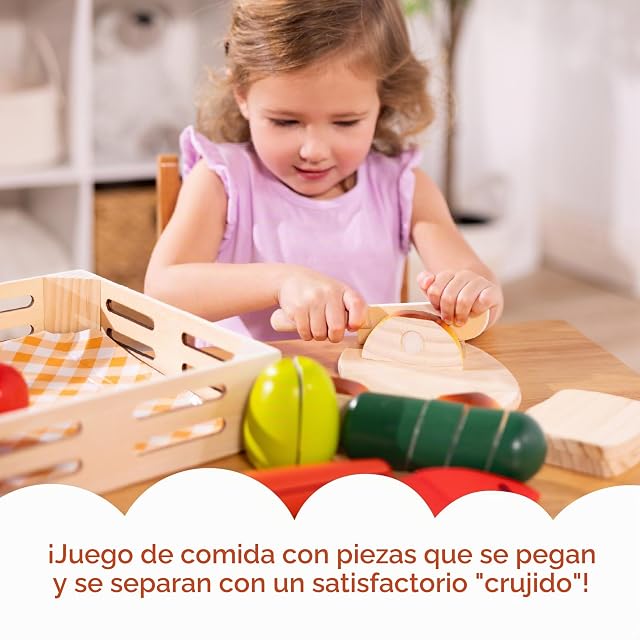 Foto 4 de 8 de Melissa & Doug - Pack Alimentos de Madera para Cortar: 26 Piezas con Velcro para Cortar Una y Otra Vez