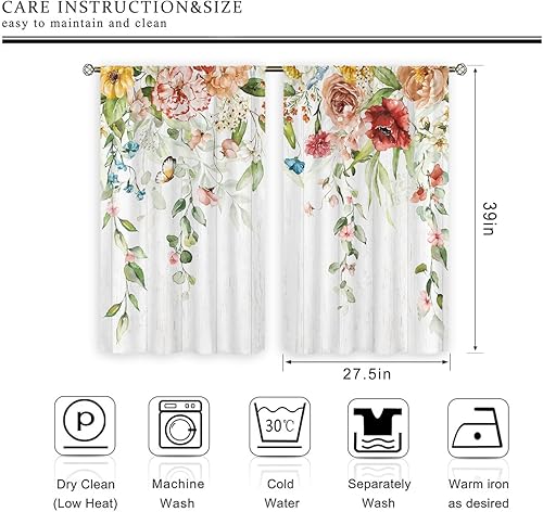 Miniatura 5 de Cinbloo Cortinas de cocina florales de acuarela de 27.5 pulgadas de ancho x 39 pulgadas de alto, bolsillo para barra, cortinas de café de flores