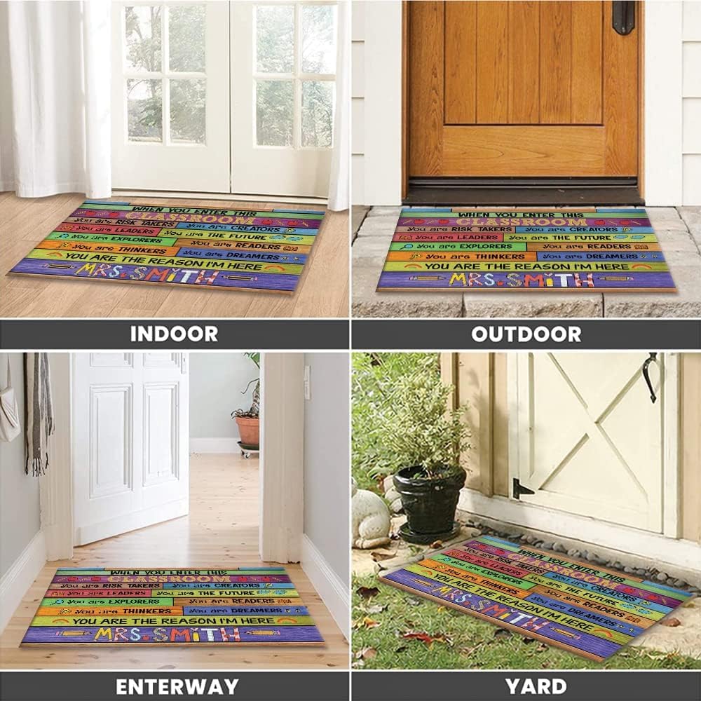 Pofily Personalized Teacher Rug - Classroom Welcome Mat, Kindergarten Mat - Black Door Mat 6