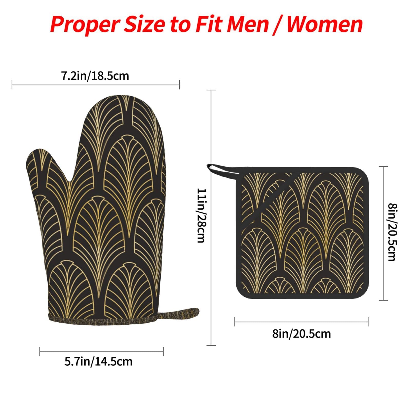 Set di quattro guanti da forno resistenti al calore, guanti da cucina antiscivolo, guanti da forno, stile Art Déco