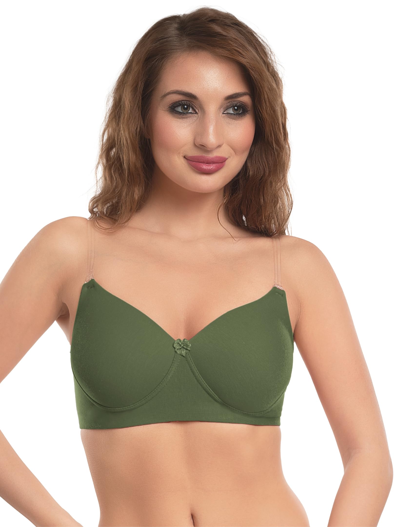 daisy dee Women's Cotton Padded Wirefree Full Coverage Seamless Brassiere with Additional Detachable Transparent Straps Seamless T-Shirt Bra - NMSHA-picture-25