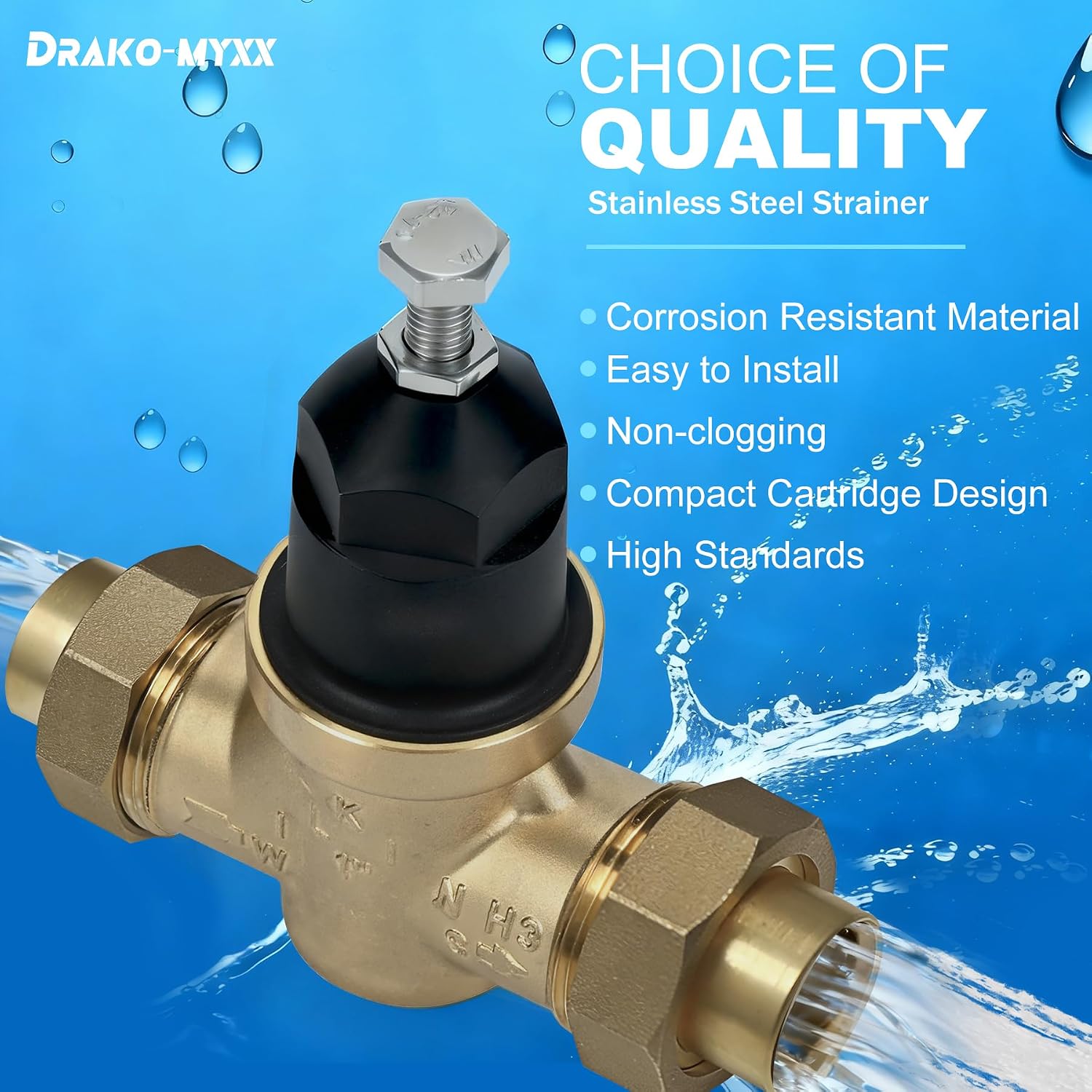 1-NR3XLDU 1"NR3XL Pressure Reducing Valve with Double Union FNPT Connection | Stainless Steel Strainer Screen, House Water Pressure Regulator, Complete Accessories, Teflon Tape