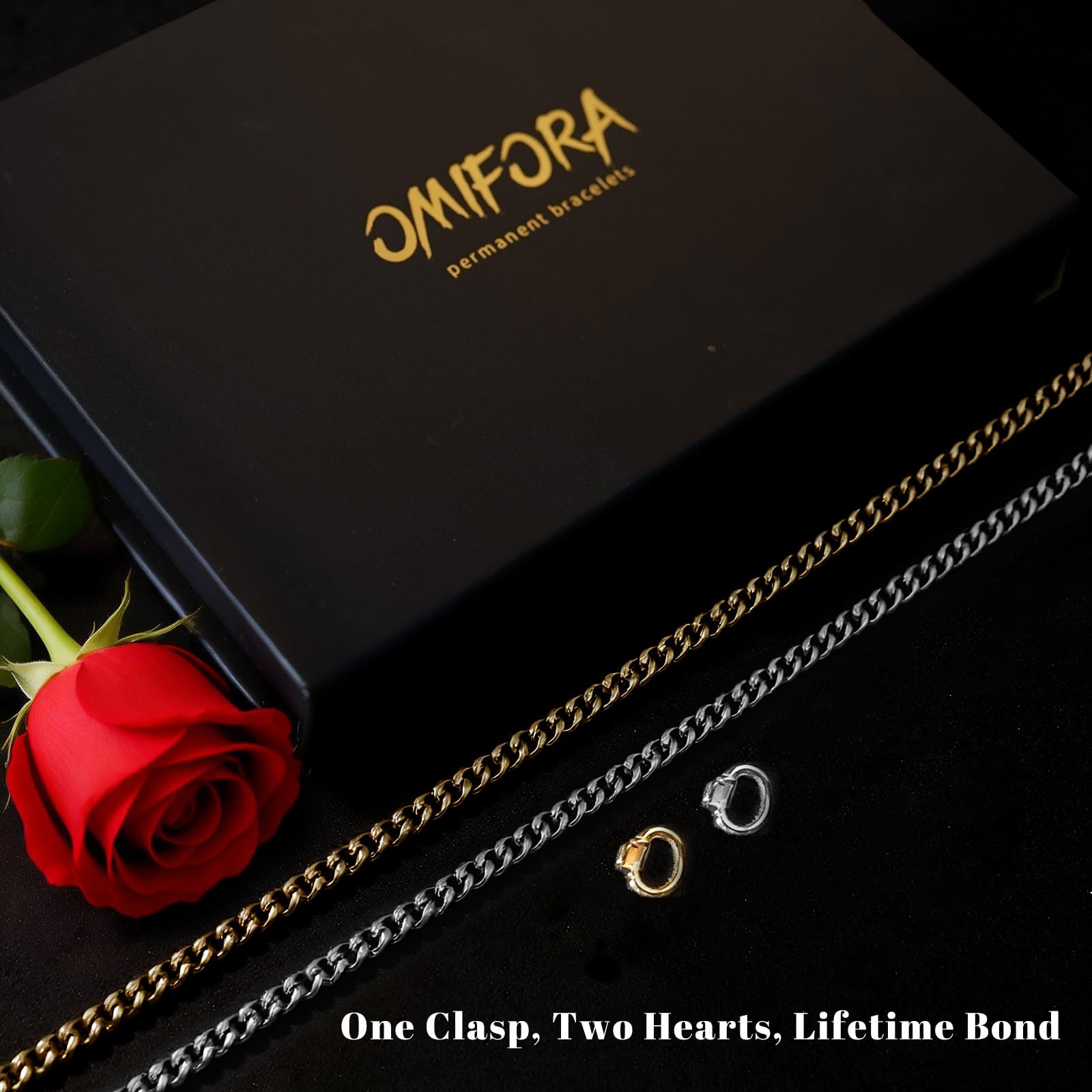 omifora Kit di braccialetti permanenti con chiusura ad anello, gioielli romantici per coppie, amici e familiari, regalo per anniversari, festa della mamma e compleanni (oro e oro)