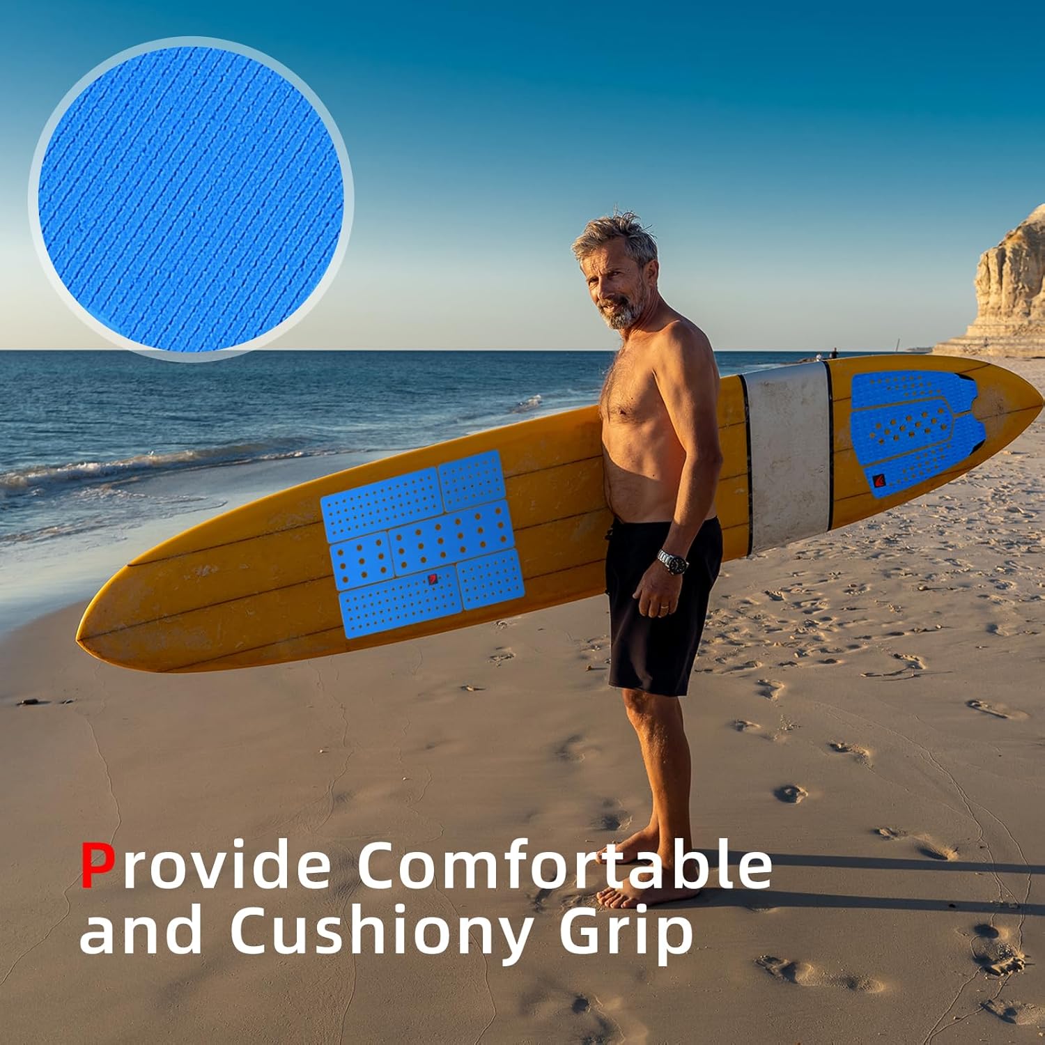 Abahub 9 Piece Surf Deck Traction Pad Premium EVA with Tail Kicker 3M Adhesive for Surfboard Longboard Shortboard Funboard Fish Skimboard Black/Blue/Brown/Gray/White/Orange/Navy Blue