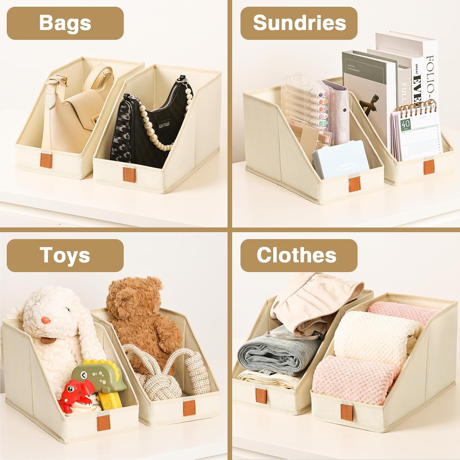 DIMJ Closet Organizers for Purses and Bag Storage, 6 PackSmall Storage Bins Foldable, Storage Baskets for Shelves, Wardrobe, Bedroom, Office, Fabric Cube Storage, 5.9 x 11.8 x 6.7 in