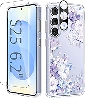 Vista 38 de GVIEWIN Funda protectora para Samsung Galaxy S25, transparente floral, delgada, a prueba de golpes, para mujer, no se pone amarilla, con protector