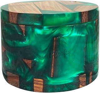 Resin Wooden Salt Box with Magnetic Swivel Lid - Handcrafted Salt Box - Rosewood Container for Pepper & Salts - Kitchen Storage,Organizer(Green Resin)