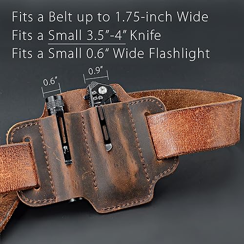 Miniatura 4 de Funda organizadora de cuero EDC para cinturón multiherramienta plegable herramientas de linterna táctica, bolsa de bolsillo EDC para cuchillos EDC.