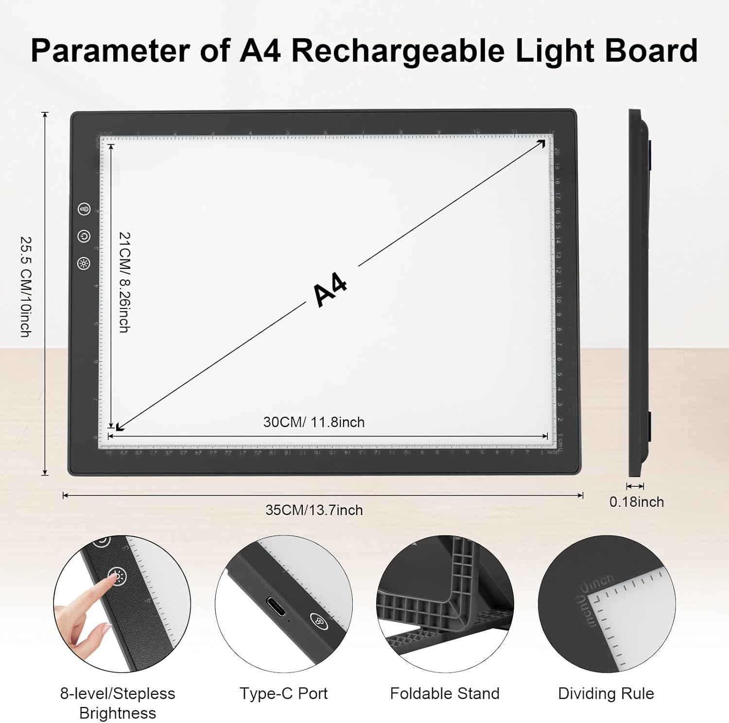 XVV Rechargeable A4 Light Pad,LED Tracing Light Board with Stand,2 Magnets, 3 Color Modes and 8 Levels of Brightness Adjustable Copy Board for Drawing, Diamond Art, Sketching, Tracing and Animation