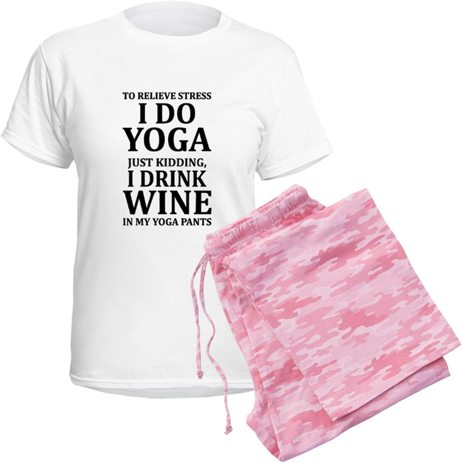 CafePress to Relieve Stress I Do Yoga Pajamas Women's Novelty Cotton Pajama Set, Comfortable PJ Sleepwear