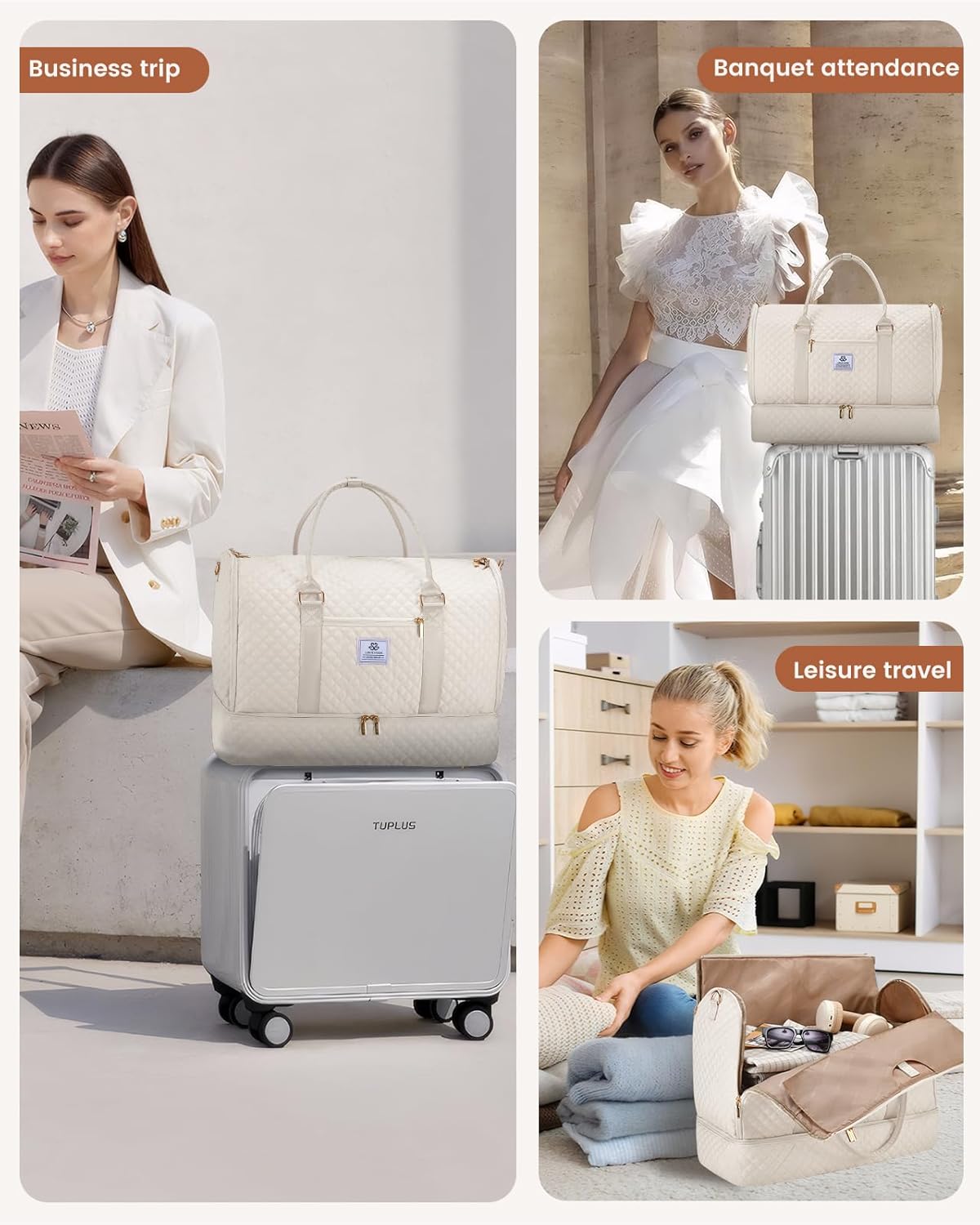 LOVEVOOK Convertible Garment Bag for Travel with Shoe Pouch, Carry On Garment Duffel Bag with Toiletry Bag, 2 in 1 Hanging Suitcase Suit Bag, Waterproof Weekender Bag for Women Travel, Wedding, Beige - Image 3