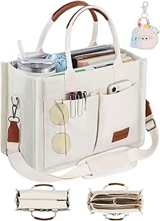 BECOJADDE Canvas Tote Bag Purse for Women with Zipper Closure, Individual Compartments & Bottom Support