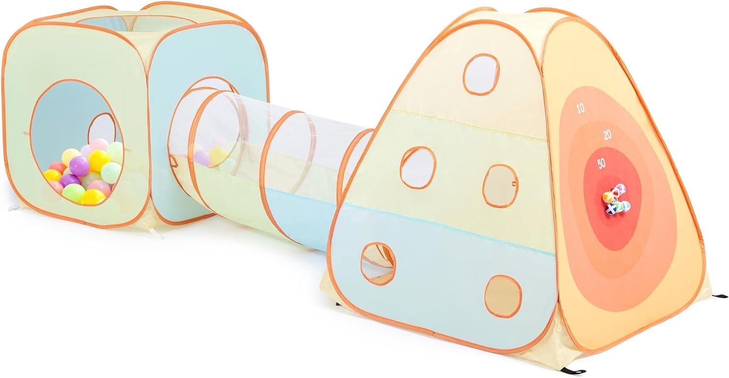 UTEX Tienda de campaña para niños con túnel, tienda de campaña desplegable 3 en 1, túnel de gateo para niños pequeños, niños, niñas, juego objetivo