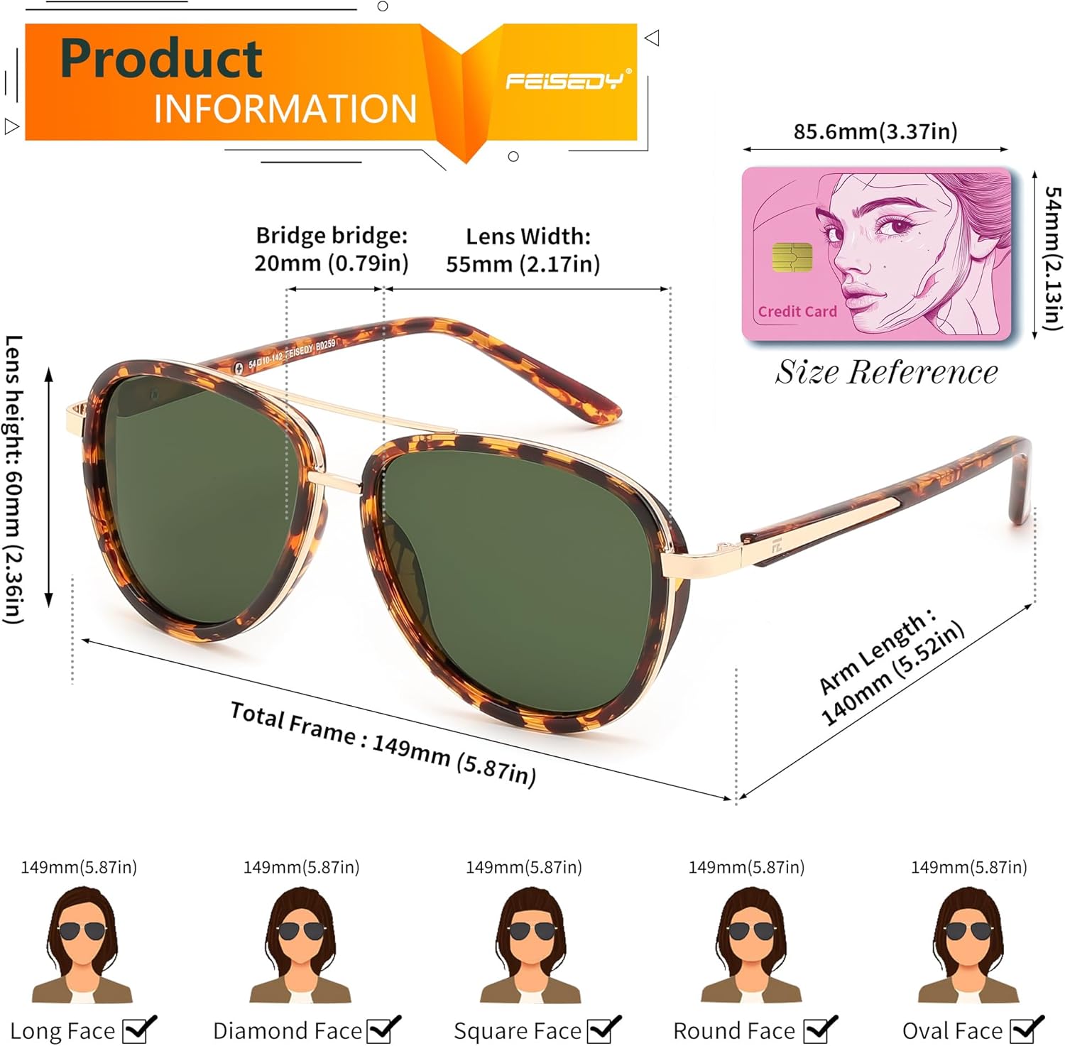 FEISEDY Retro Polarized Aviator Sunglasses for Women Men Vintage Square Sunglass With Classic Style B0259 - Image 4