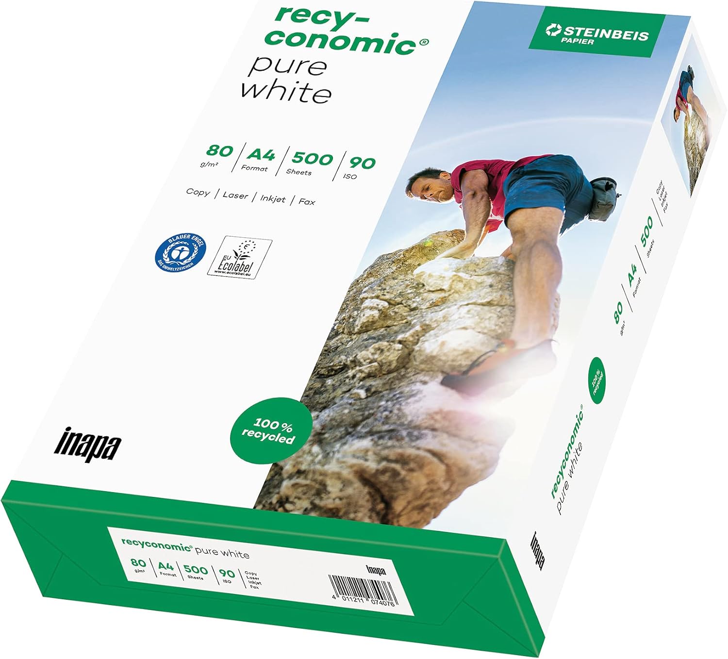 inapa Recyconomic Classic White Recycled Printer Paper, 80 g/m², A4