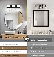 Vista 5 de Lámpara de tocador de baño de 3 luces – Moderna lámpara de baño regulable negra y dorada para baño, 3 luces sobre espejo, apliques de pared LED, luz