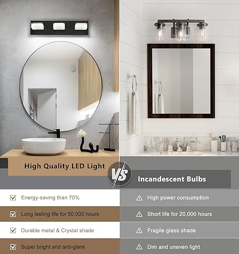 Miniatura 5 de Lámpara de tocador de baño de 3 luces  Moderna lámpara de baño regulable negra y dorada para baño, 3 luces sobre espejo, apliques de pared LED, luz