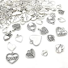 WOCRAFT 100 pcs Mix Antique Silver Heart Beads Charms for Jewelry Making Valentine's Day Wedding Heart Charms (M602-Charms)
