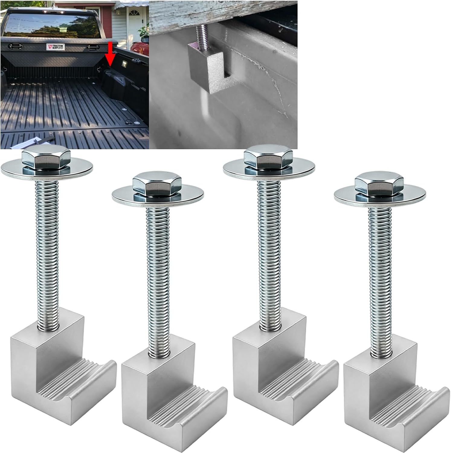 Truck Tool Box Tie Down, Toolbox Mounting Kit, Universal Fit Toolbox Tie Downs Crossover with Screws and Washers, Upgraded J Hook Crossover Tool Box fit for Pickup Truck Tool Box Mount Tie Down