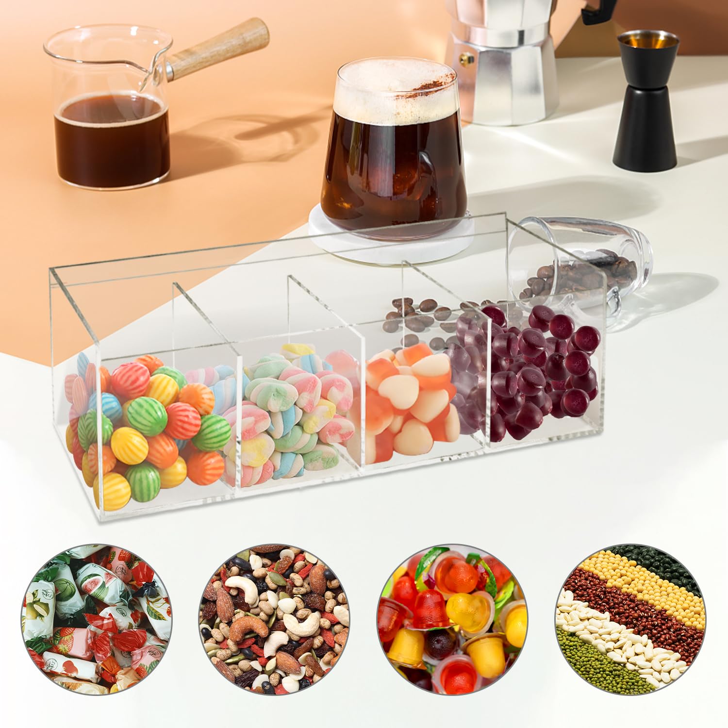 Grand support de dosettes de café, distributeur de capsules en acrylique transparent avec compartiment, boîte de rangement en plastique avec couvercle pour toutes les dosettes de café,