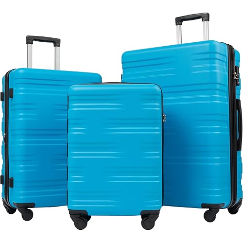 3 Pcs Luggage Set, Luggage with TSA Lock,Durable Luggage Set,Luggage Expandable Suitcase PC+ABS 3 Piece Set with TSA Lock Spinner 20in/24in/28in (Blue)