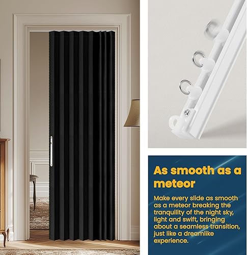 Miniatura 6 de AJAZZ - Cortinas 100% opacas para puertas correderas, puertas de acordeón, cortina magnética para dormitorio, sala de estar, riel incluido (1 panel,