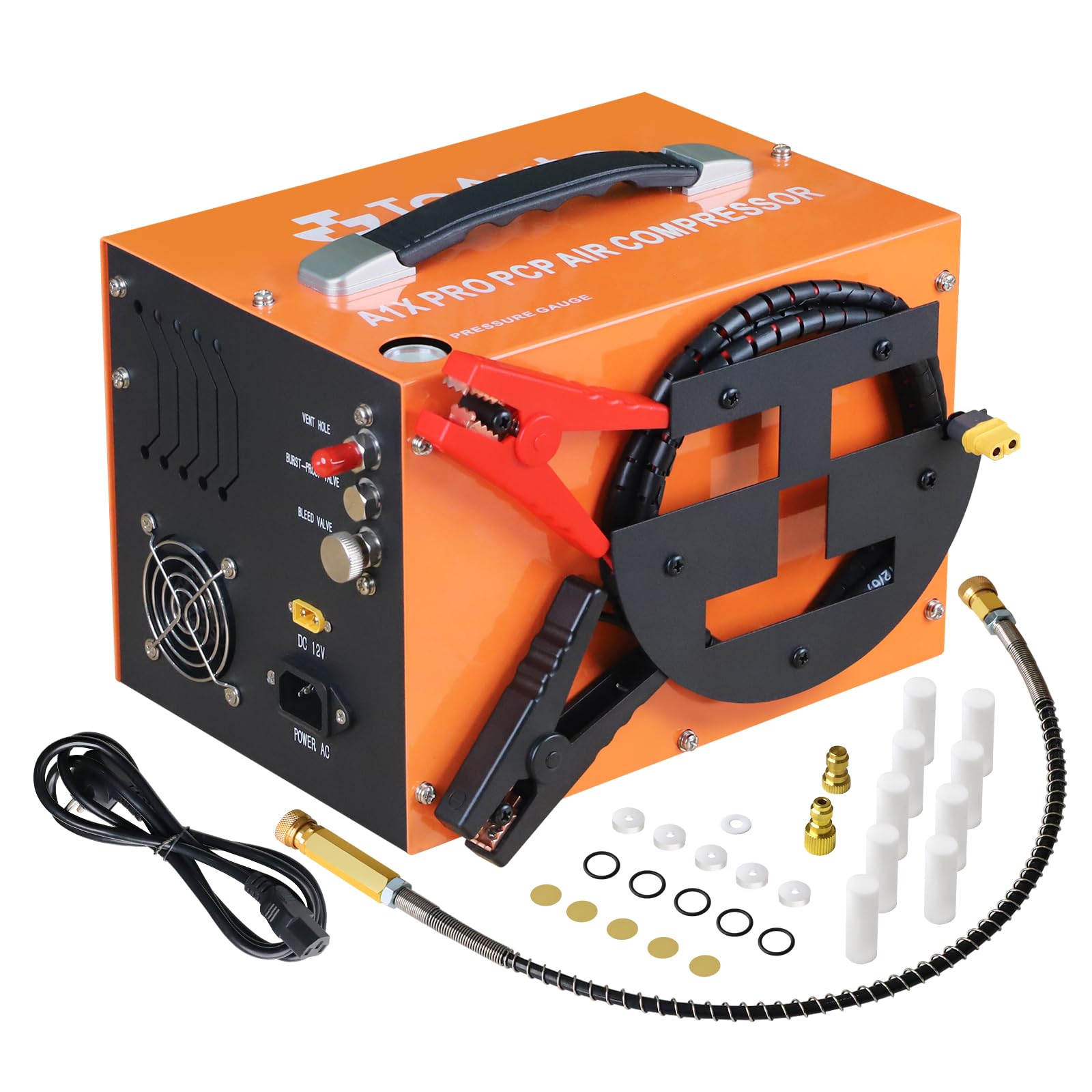 TOAUTO A1X-PRO PCP Air Compressor,4500Psi 30Mpa, Wire Spool Portable Design, Built-in Converter, Water/Oil-Free, One Button Start, Bursting disc, by