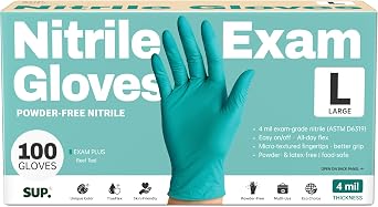 SUP Powder-Free Nitrile Exam Gloves, 100 Count Food Safe Latex-Free Disposable Gloves for Medical Lab Cooking Cleaning, Teal
