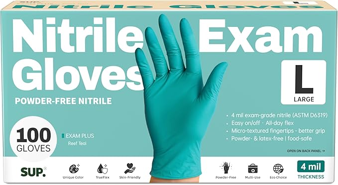 SUP Powder-Free Nitrile Gloves, 100 Count Food Safe Latex-Free Disposable Gloves for Medical Cooking Cleaning Food Prep, Teal