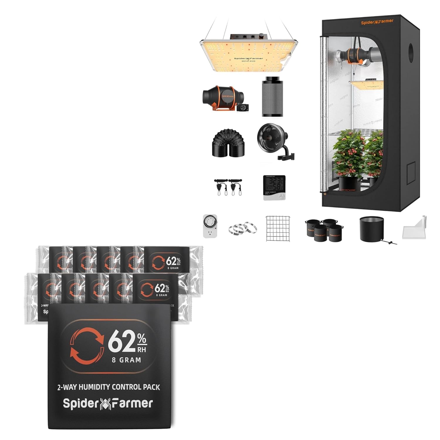 Spider Farmer 62 RH 8g Size Two-Way Humidity Control Packs 10 Packs Each Maintains Freshness for 1 oz