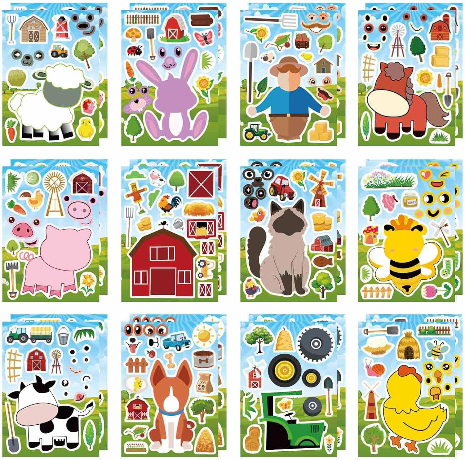 24 Sheets Make-a-Face Animal Stickers Mix and Match for Kids Party Favors Supplies Activities Crafts