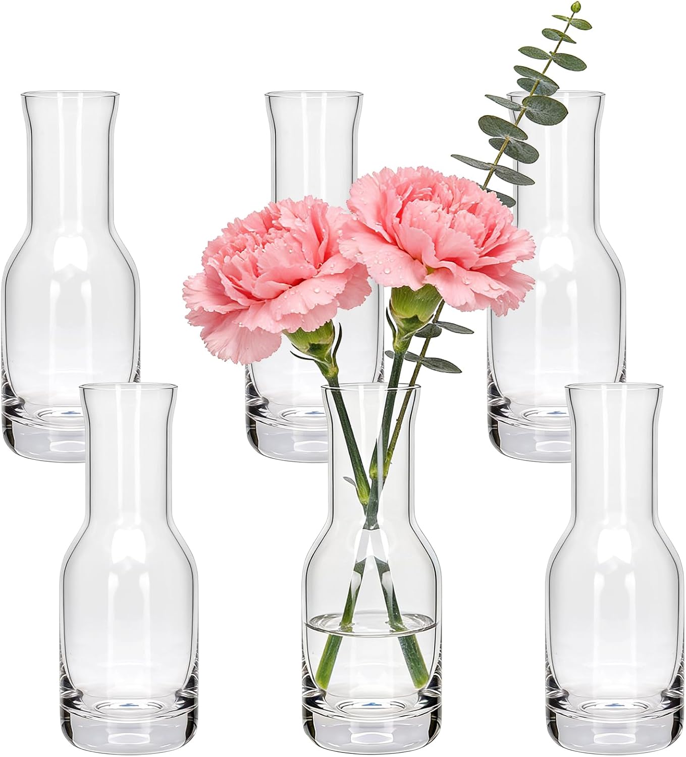 6 Inch Small Clear Glass Flower Vase, 6 Pack Ins Modern Boho Style Bud Vase for Table Centerpiece, Home Desk Decor, Wedding & Housewarming Gift