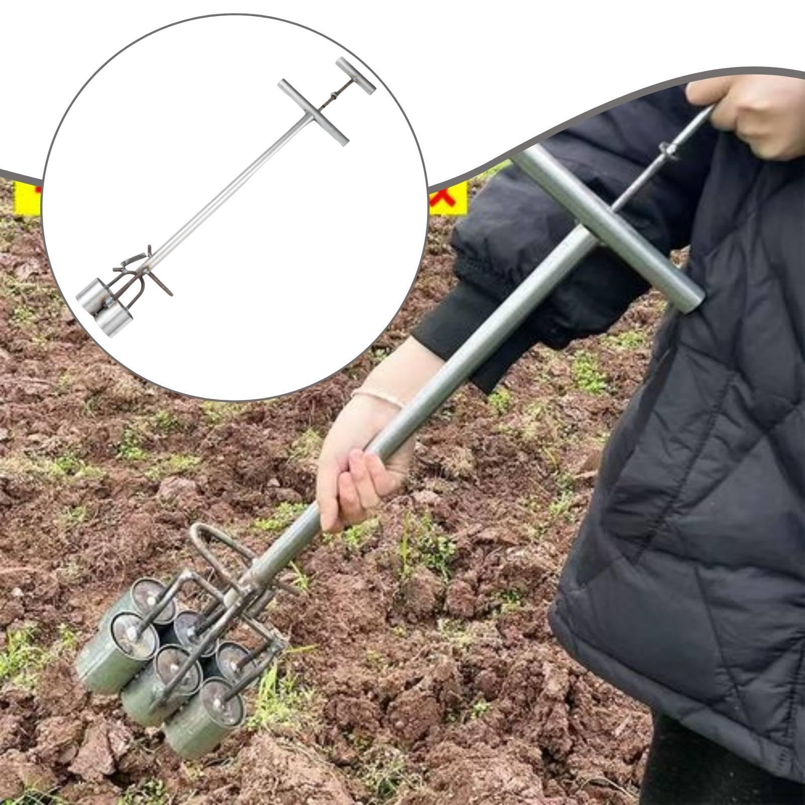 Semoir Manuel avec Bloc pour Potager, Outil de Plantation et de Fertilisation des Semis, 2 Trous